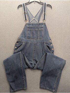London London Denim Overalls Mens 37x30 Blue Medium Wash Bib Carpenter Workwear